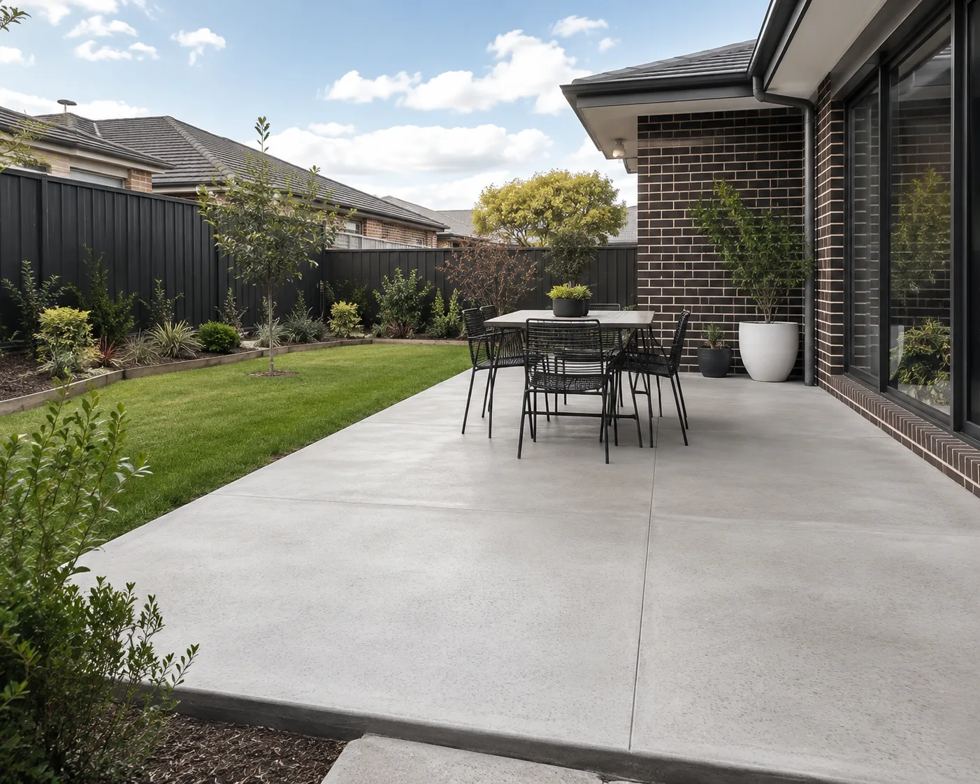 Concrete patio with exposed aggregate finish
