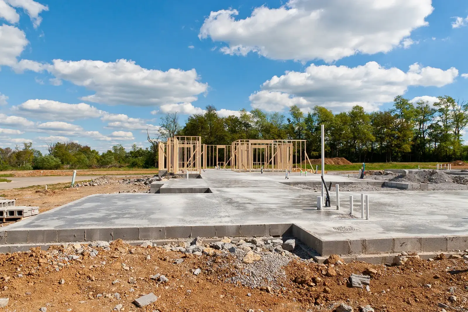 Level concrete slab poured and ready for a new build