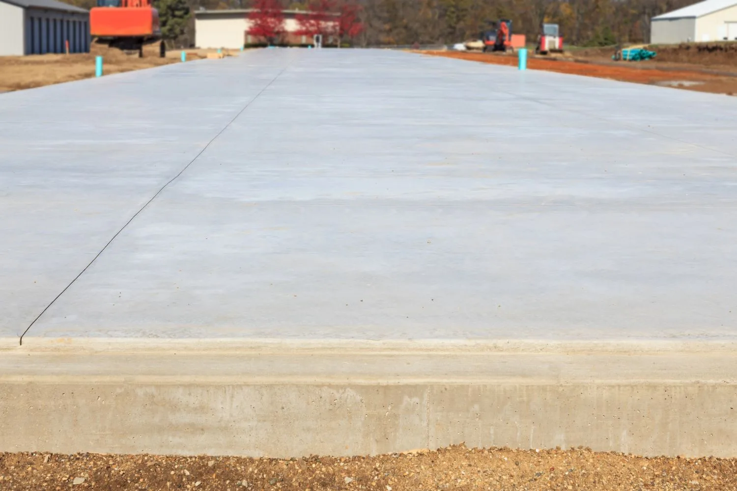 Reinforced concrete slab foundation prepared for construction
