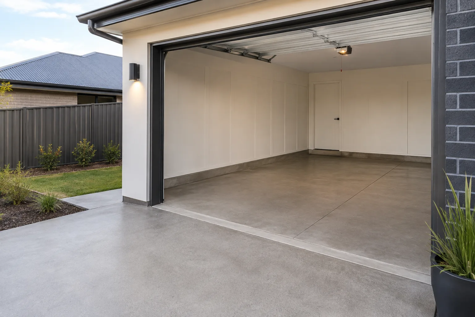 Reinforced concrete garage slab ready for vehicle use